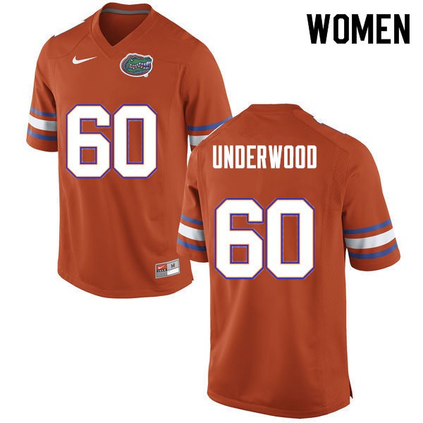Women #60 Houston Underwood Florida Gators College Football Jersey Orange